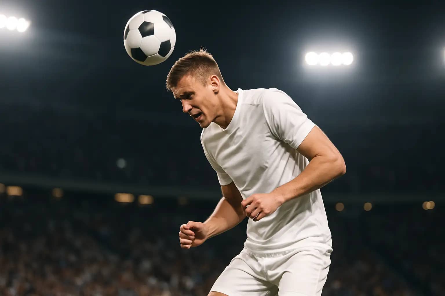 A footballer in a white kit controlling a ball during a Premier League match