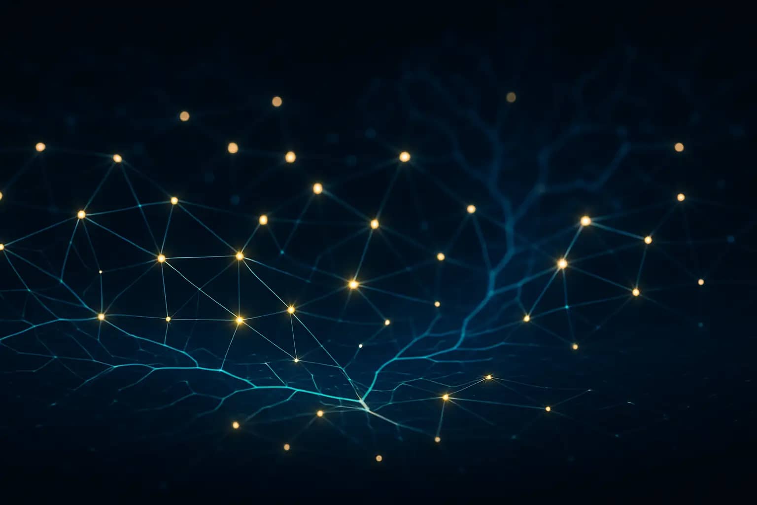 Abstract visualization of a decentralized AI network with glowing nodes and interconnected data streams