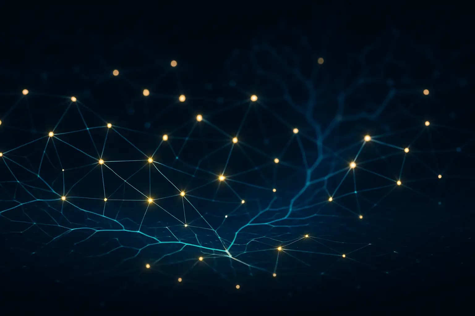 Abstract visualization of a decentralized AI network with glowing nodes and interconnected data streams