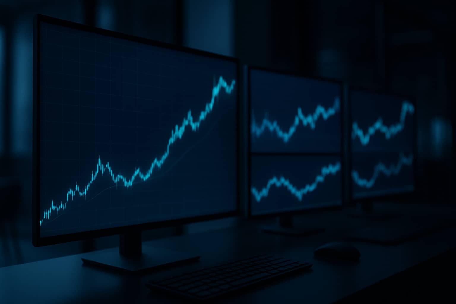 Abstract visualization of cryptocurrency price trend data on a digital dashboard