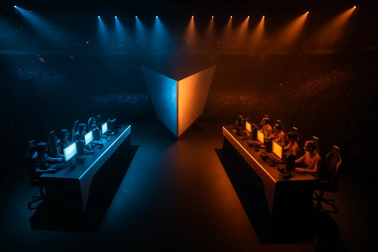 Two Rainbow Six Siege teams facing off on a digital competitive stage with an Oceanic regional backdrop