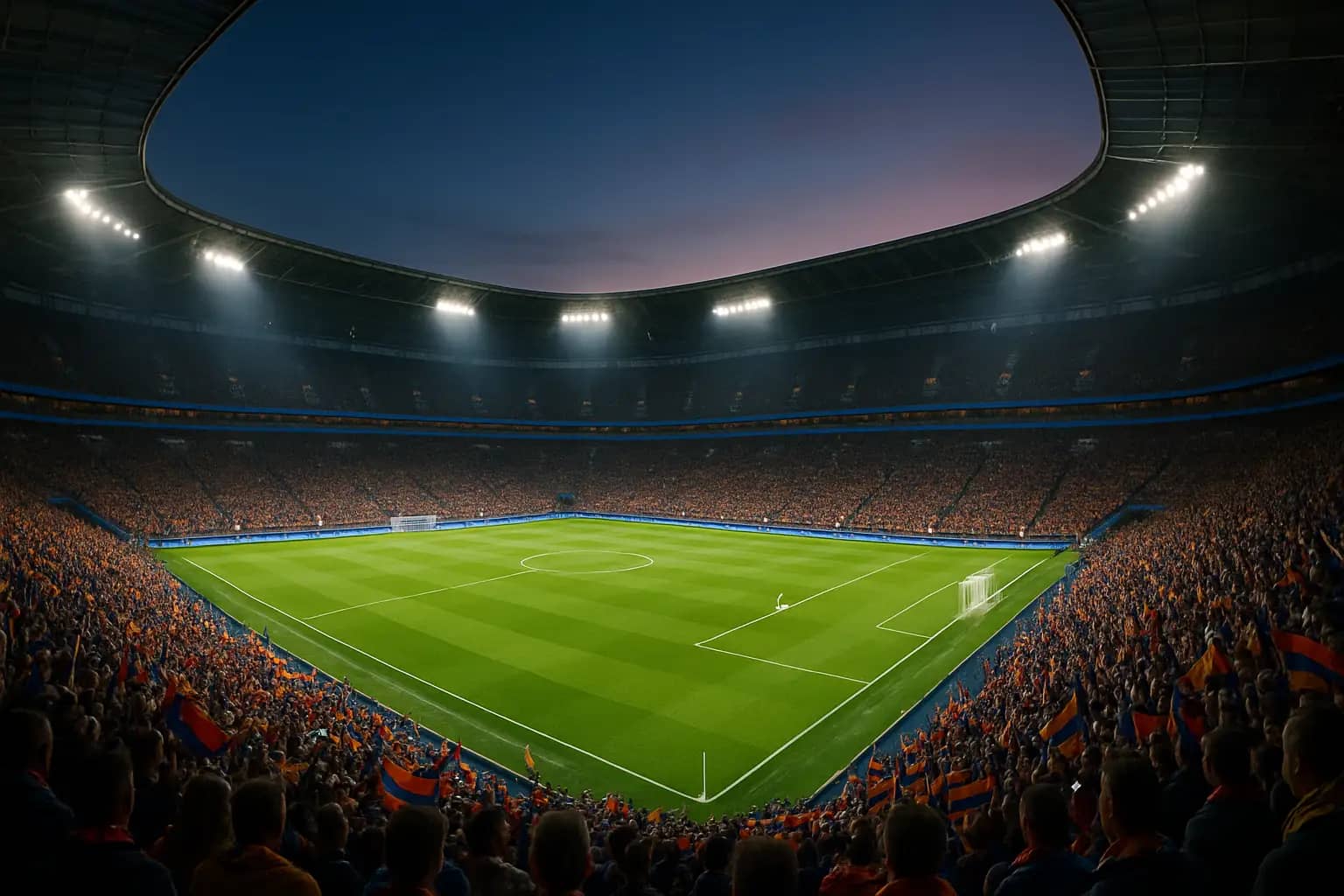 Football stadium filled with fans ahead of a FIFA World Cup group stage match