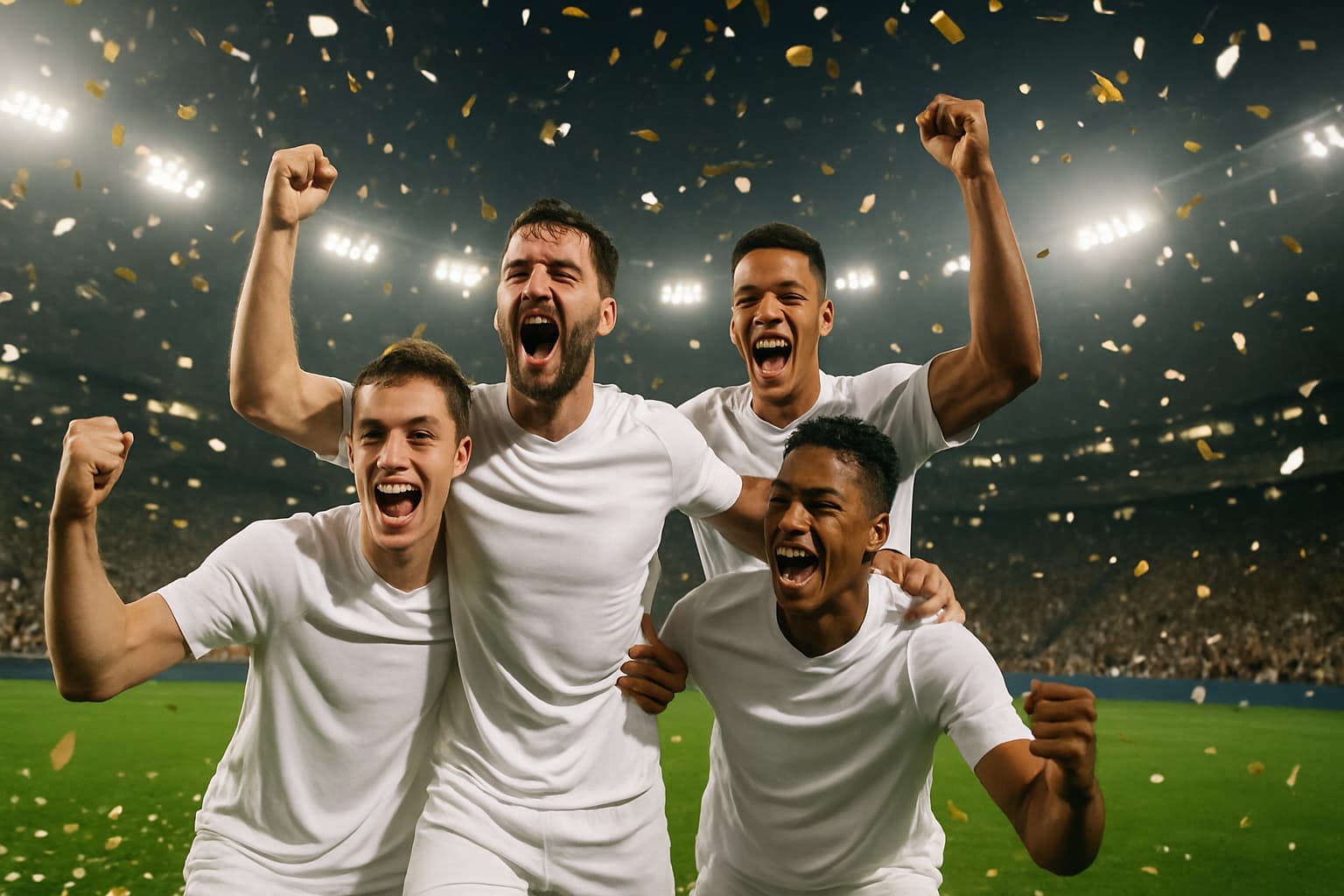 England football players celebrating on the pitch during an international match