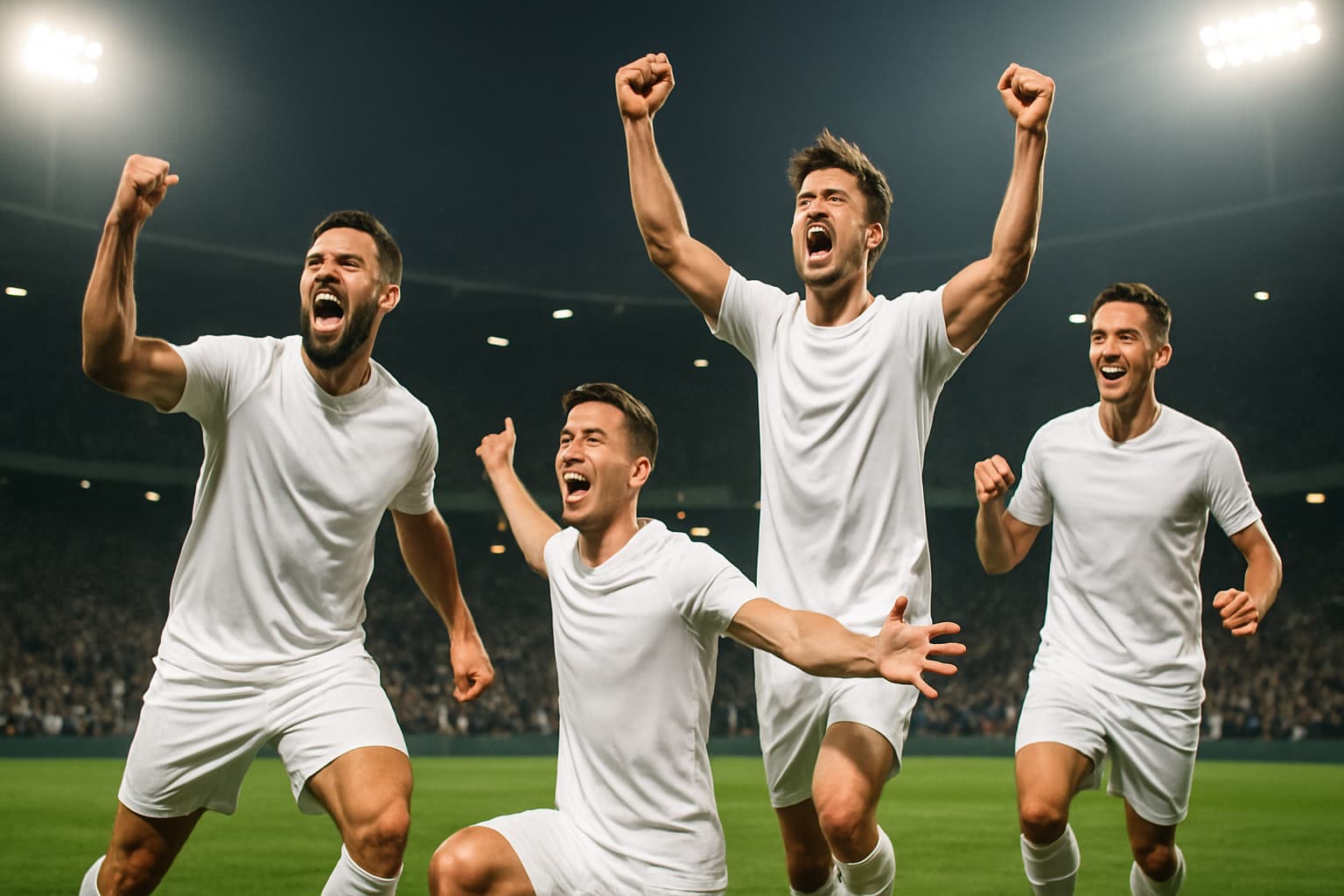England football players celebrating a goal during a World Cup group stage match
