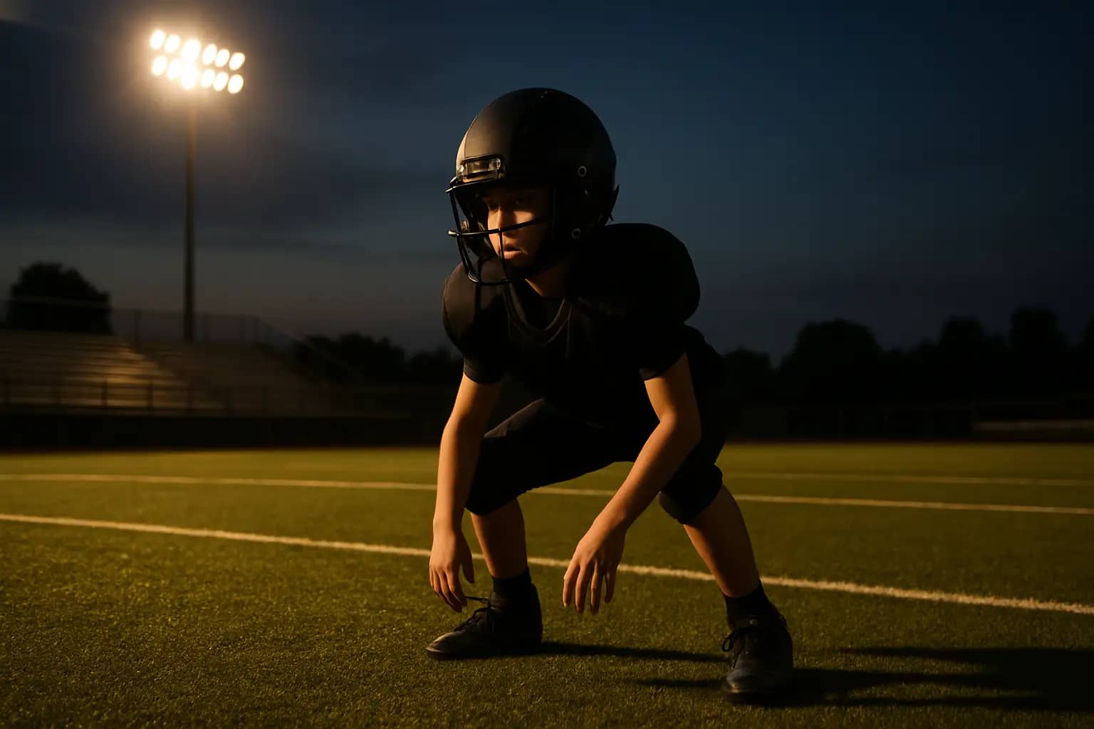A college football cornerback prospect in coverage during a high school game