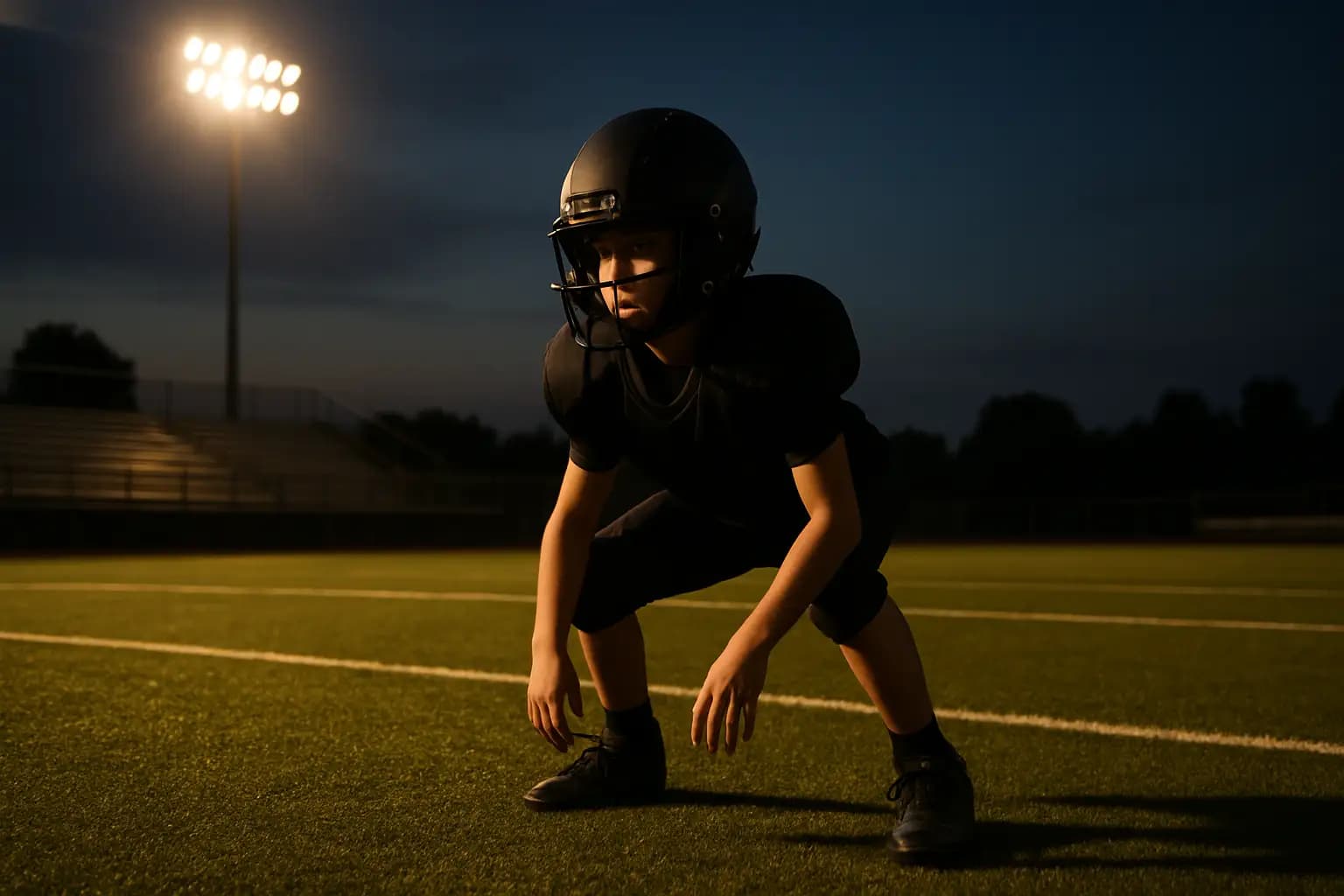 A college football cornerback prospect in coverage during a high school game
