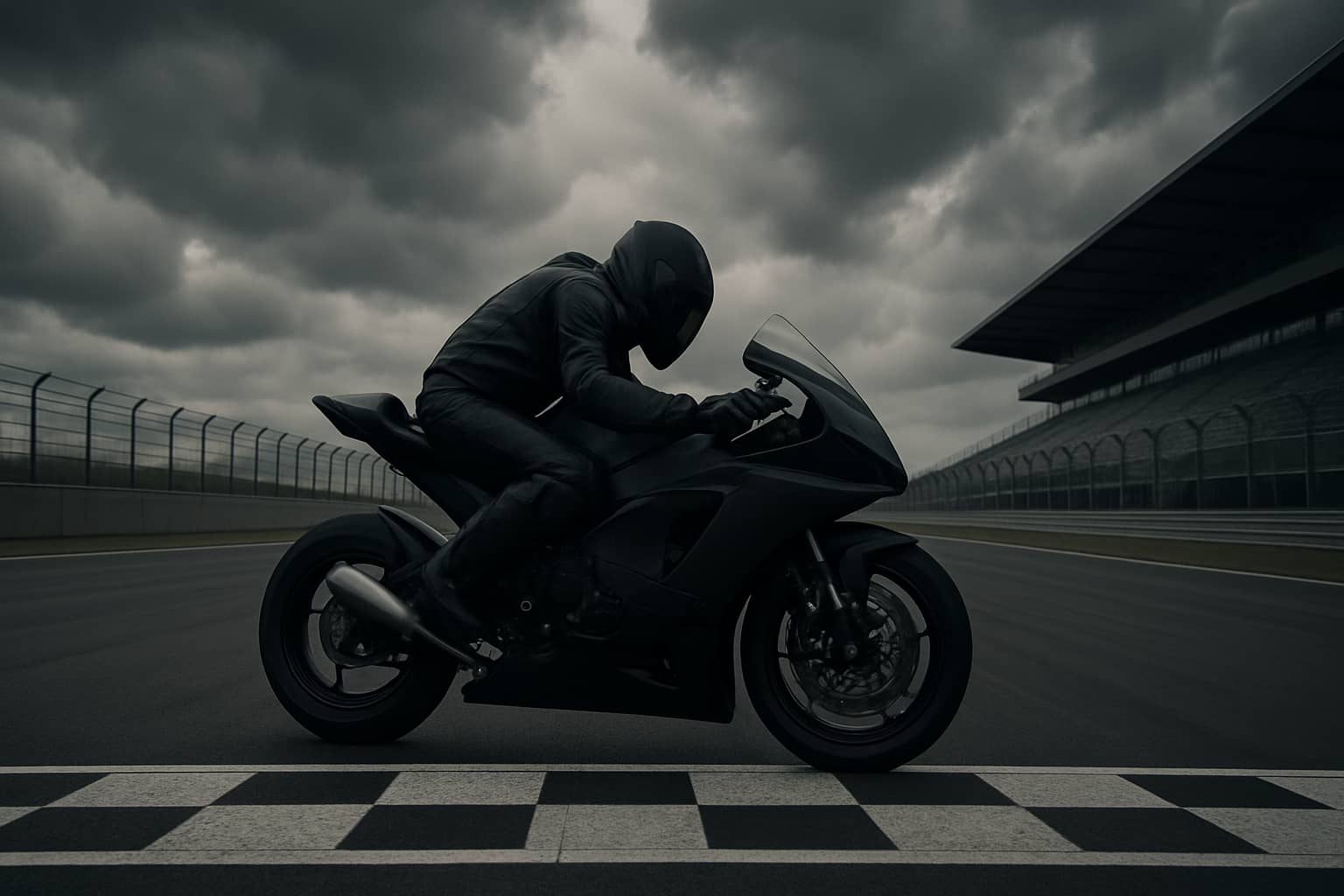 MotoGP rider in full racing leathers and helmet preparing on the starting grid at a European circuit