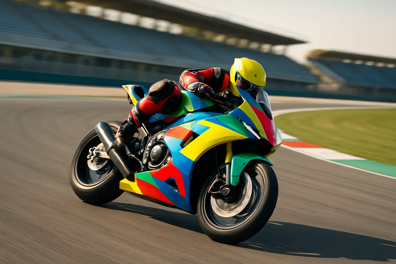 MotoGP prototype motorcycles racing at high speed through a corner on a circuit