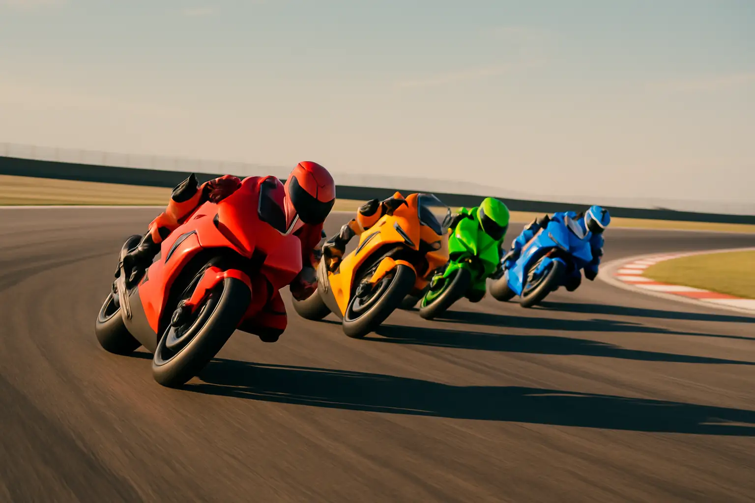 MotoGP prototype motorcycles racing on a circuit at high speed