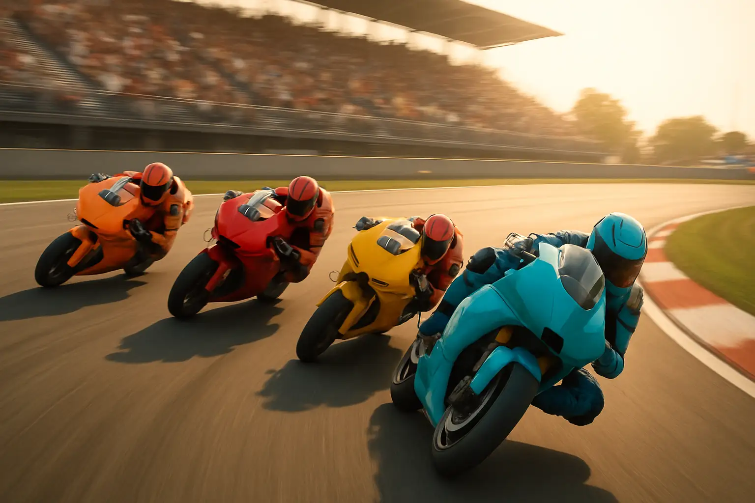 MotoGP prototype motorcycles racing through a corner on a Grand Prix circuit