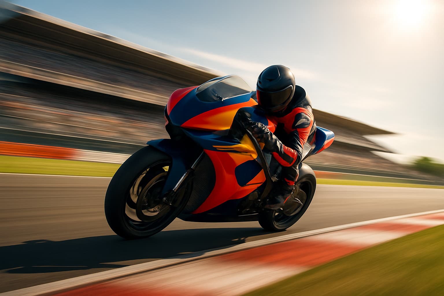 MotoGP prototype motorcycle racing at speed on a Grand Prix circuit