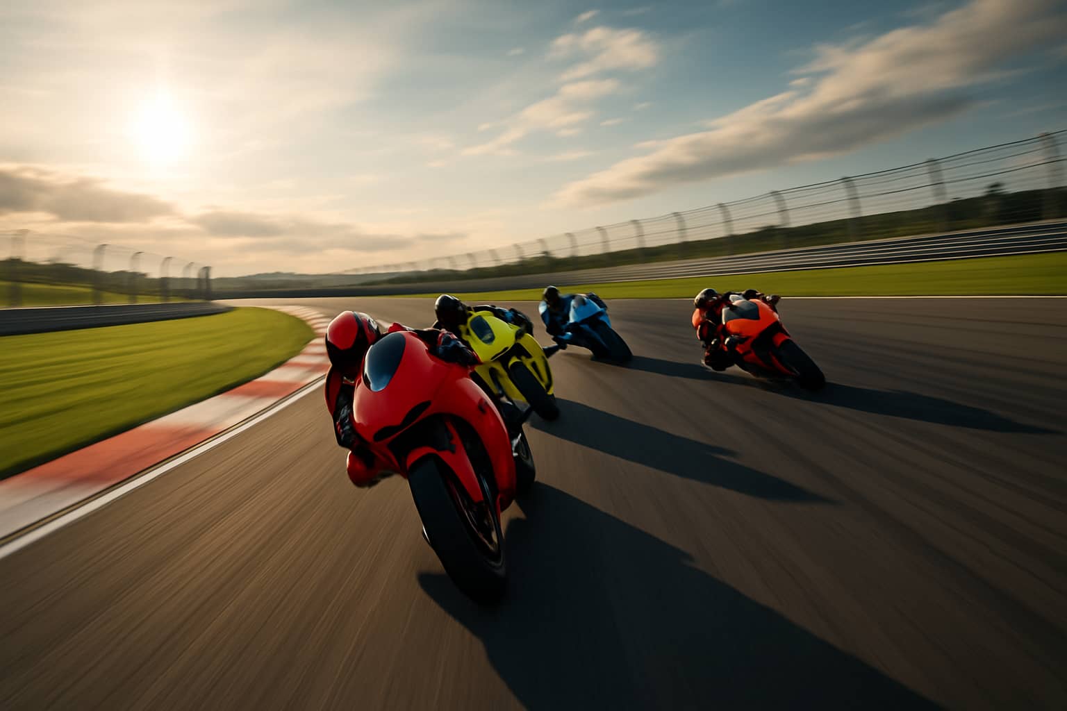 MotoGP prototype motorcycles racing on a Grand Prix circuit