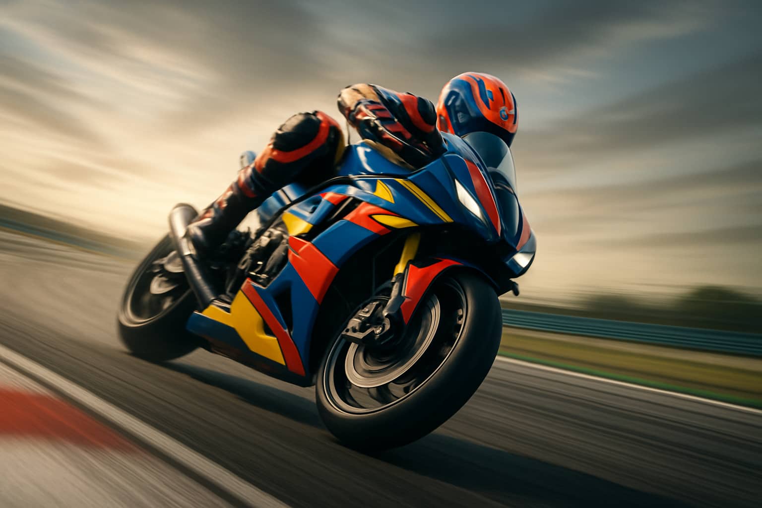 MotoGP motorcycle racing on a Grand Prix circuit with blurred motion effect