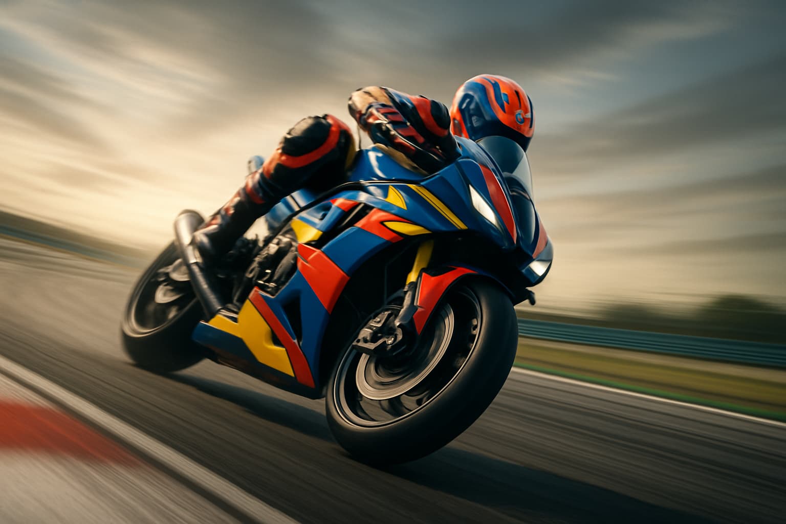 MotoGP motorcycle racing on a Grand Prix circuit with blurred motion effect