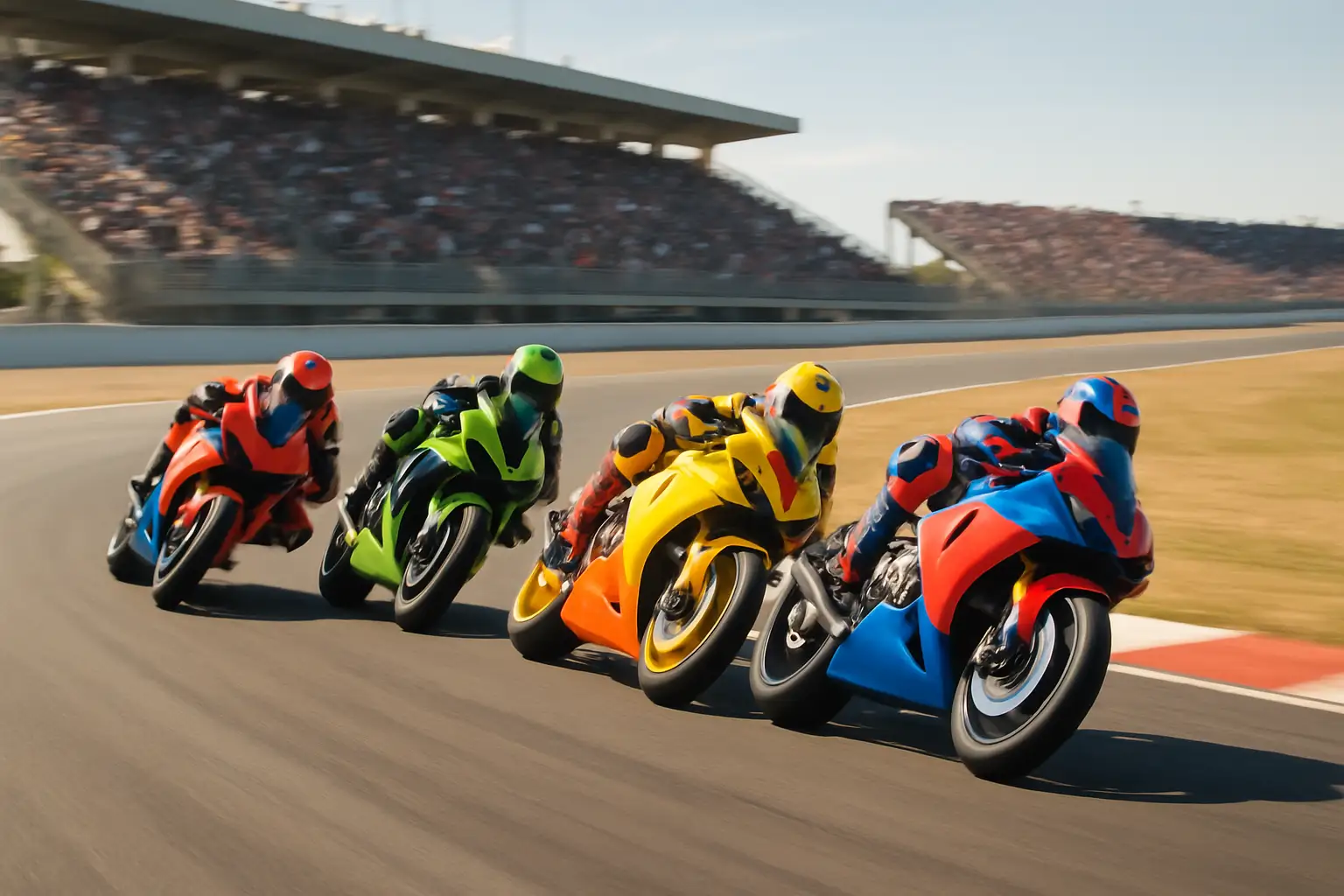 MotoGP racing motorcycles on track during a Grand Prix race weekend