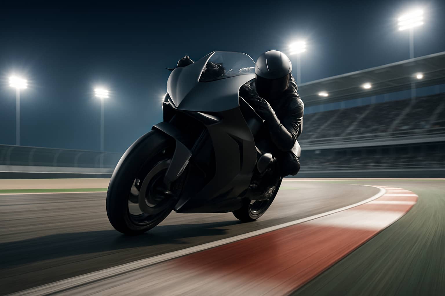 MotoGP prototype motorcycle racing at speed on a Grand Prix circuit