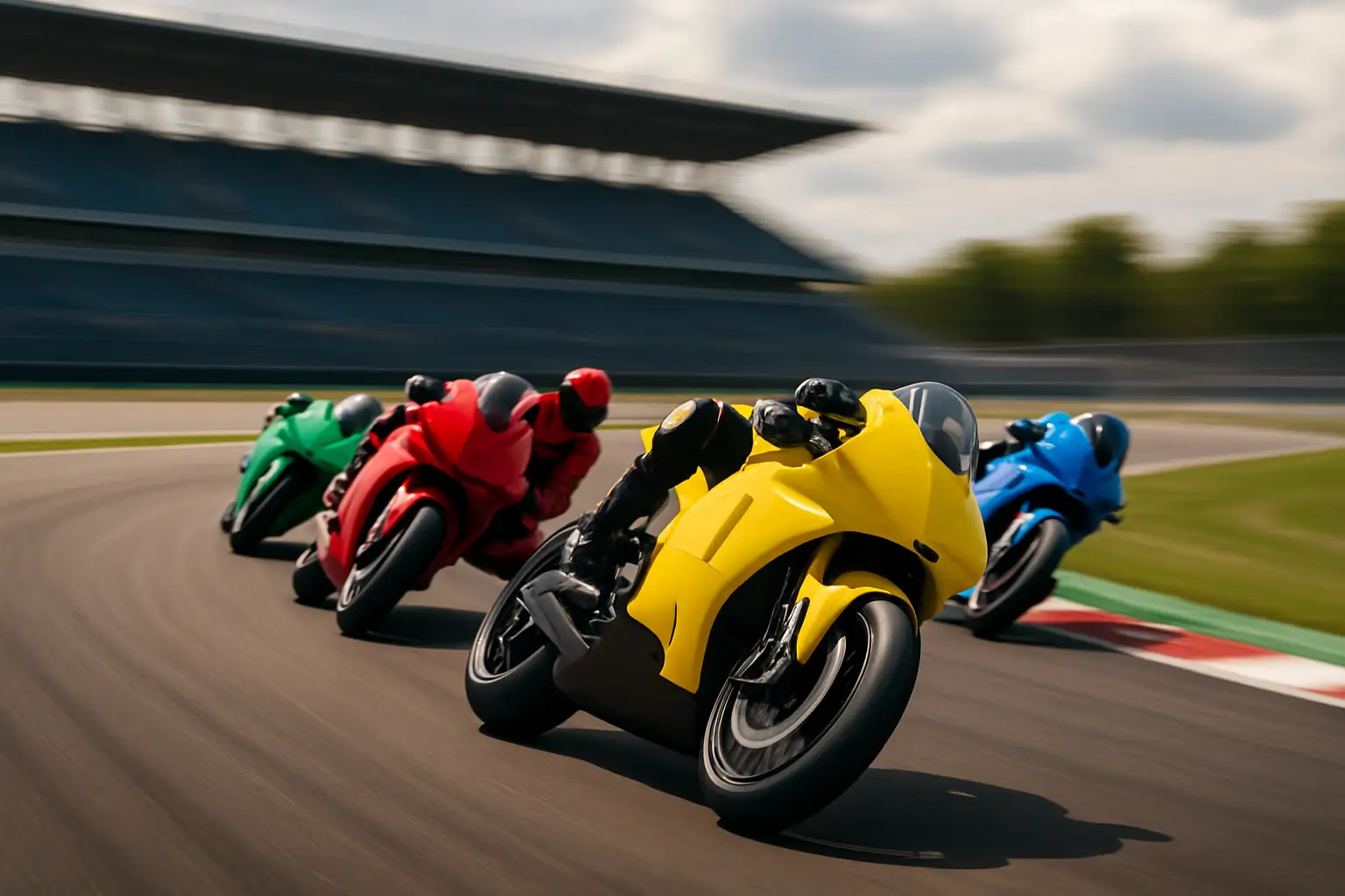 MotoGP prototype motorcycles racing on a modern circuit